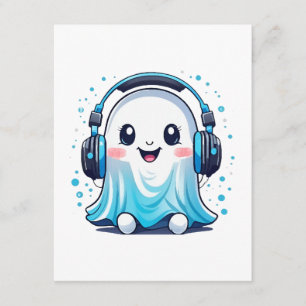 A ghost with headphones on enclosure card