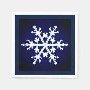 A Giant Ice Crystal Snowflake on Dark Indigo Blue Napkin