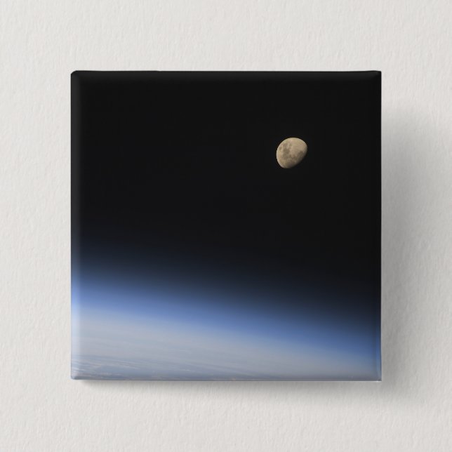 A gibbous moon visible above Earth's atmosphere 15 Cm Square Badge (Front)