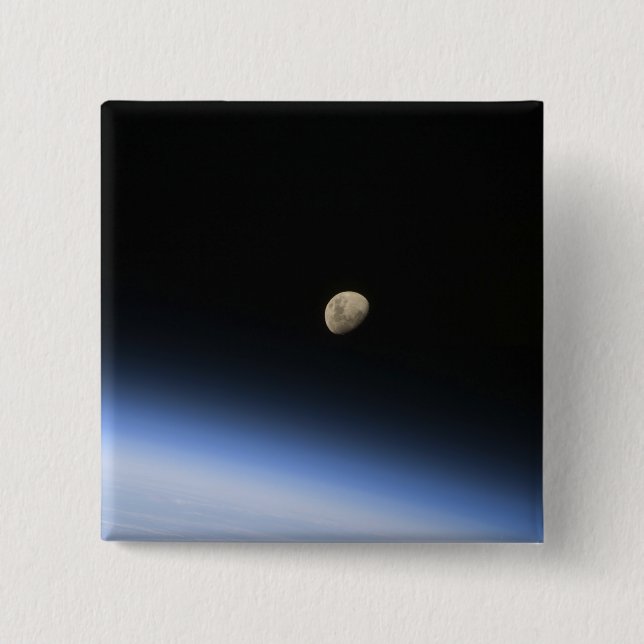 A gibbous moon visible above Earth's atmosphere 2 15 Cm Square Badge (Front)
