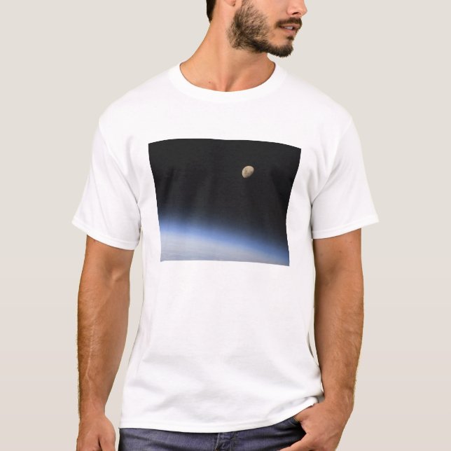 A gibbous moon visible above Earth's atmosphere T-Shirt (Front)