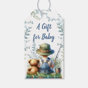 A Gift for Baby   Fishing Baby and Teddy Bear Gift Tags