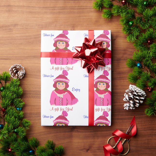 A Gift for You Blue-Eyed Girl Pink Winter Hat Wrapping Paper (Holiday Gift)