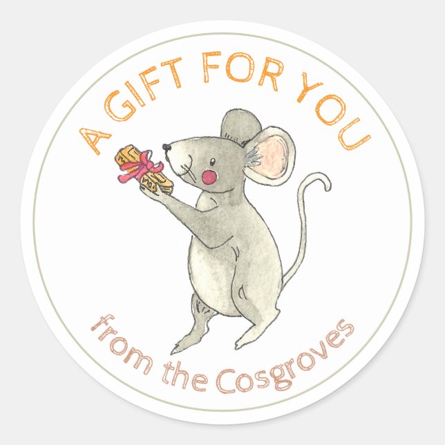 A Gift For You Mouse with Book Gift Classic Round Sticker (Front)