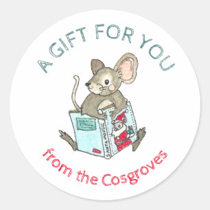 A Gift For You Mouse with Book Gift Classic Round  Sticker