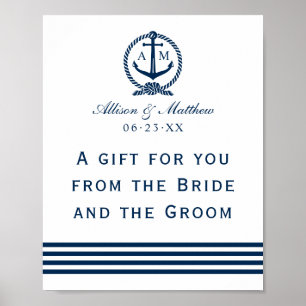 A Gift For You Navy Nautical Wedding Favor Sign