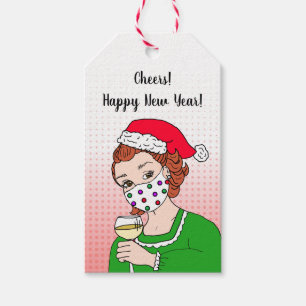 A Gift for You Retro Lady with Wine Glass Cheers Gift Tags