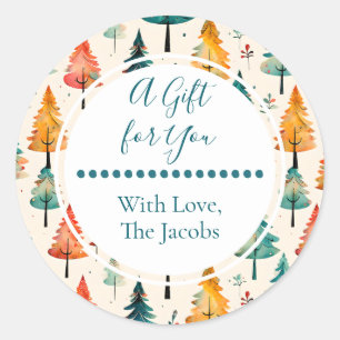 A Gift for You Watercolor Pine Trees Christmas Classic Round Sticker