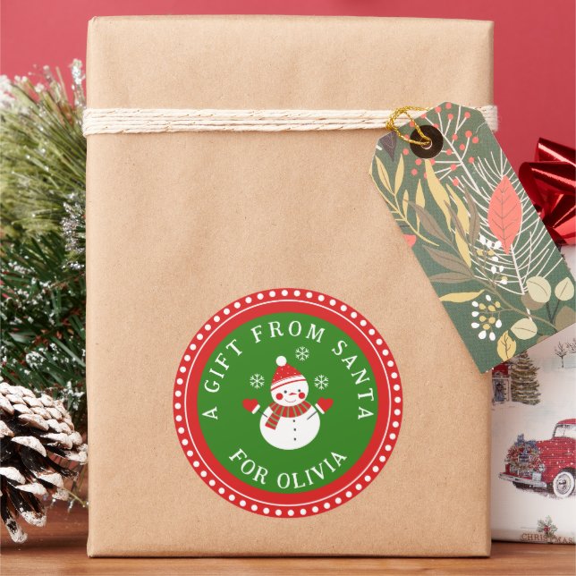 A Gift From Santa Cute Snowman Christmas Sticker (Holiday)
