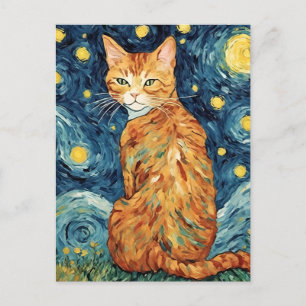 A Ginger Tabby Cat in The Starry Night Postcard
