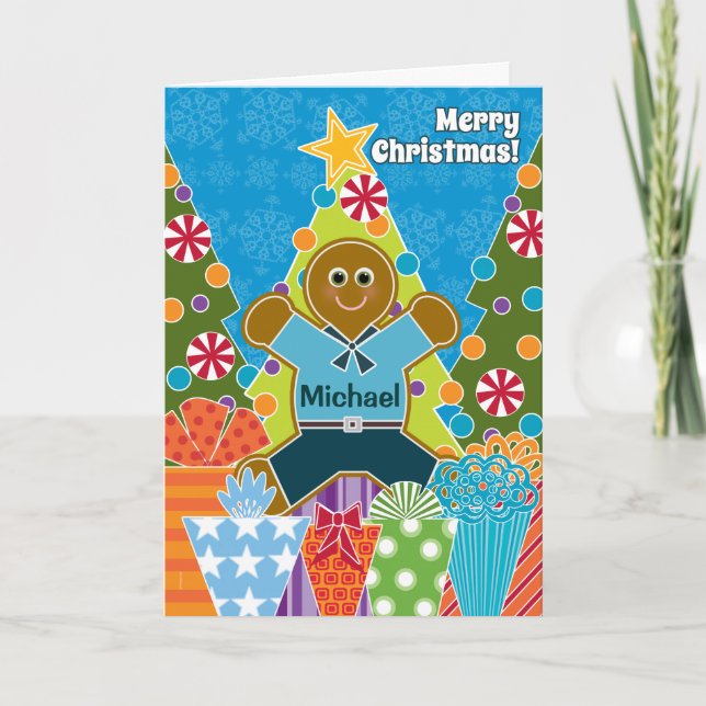 A Gingerbread Boy for Christmas Add a Name Holiday Card (Front)