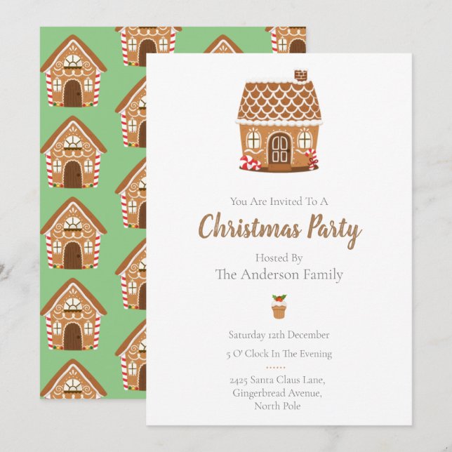 A Gingerbread House Christmas Invitation (Front/Back)