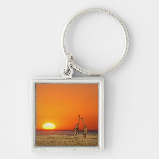 A Giraffe couple walks into the sunset, in Key Ring (Front)