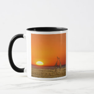 A Giraffe couple walks into the sunset, in Mug
