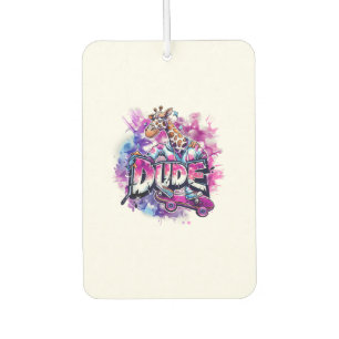 A Giraffe Wearing Pyjamas And Riding A Skateboard Car Air Freshener