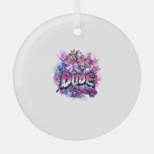 A Giraffe Wearing Pyjamas And Riding A Skateboard Glass Tree Decoration