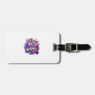 A Giraffe Wearing Pyjamas And Riding A Skateboard Luggage Tag