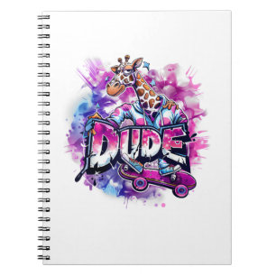 A Giraffe Wearing Pyjamas And Riding A Skateboard Notebook
