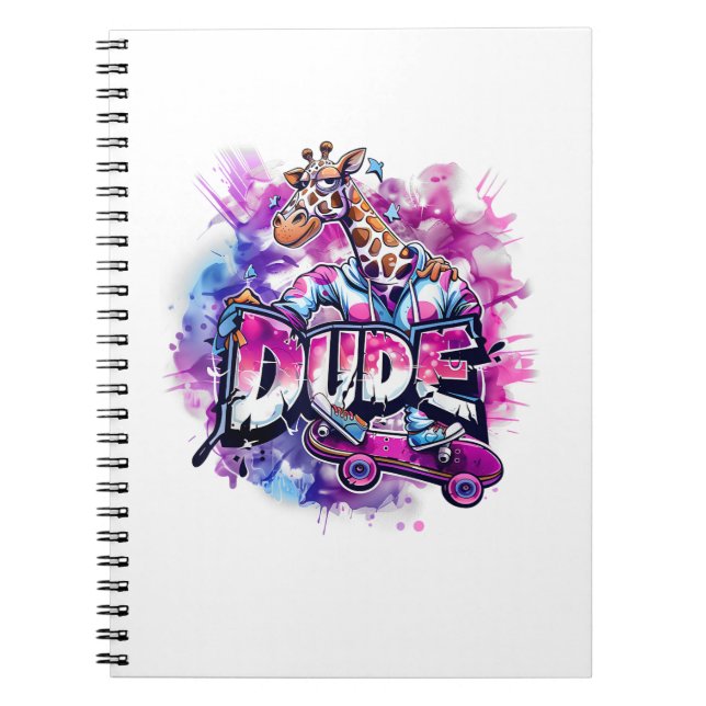 A Giraffe Wearing Pyjamas And Riding A Skateboard  Notebook (Front)