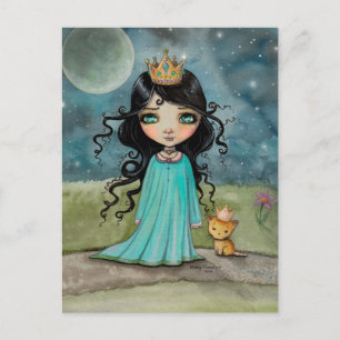 A Girl and Her Cat Cute Princess Fantasy Art Postcard