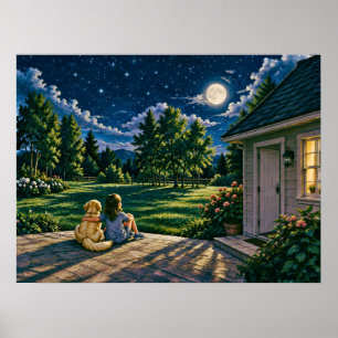 A Girl and Her Dog Beneath the Moon Poster