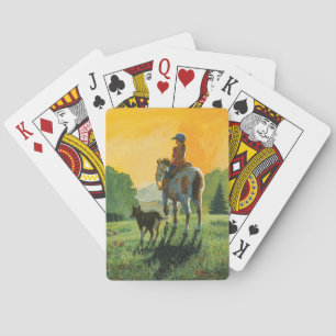A Girl and Her Horse Playing Cards