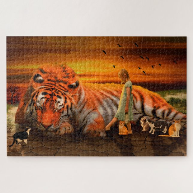 A girl and her pets jigsaw puzzle (Horizontal)