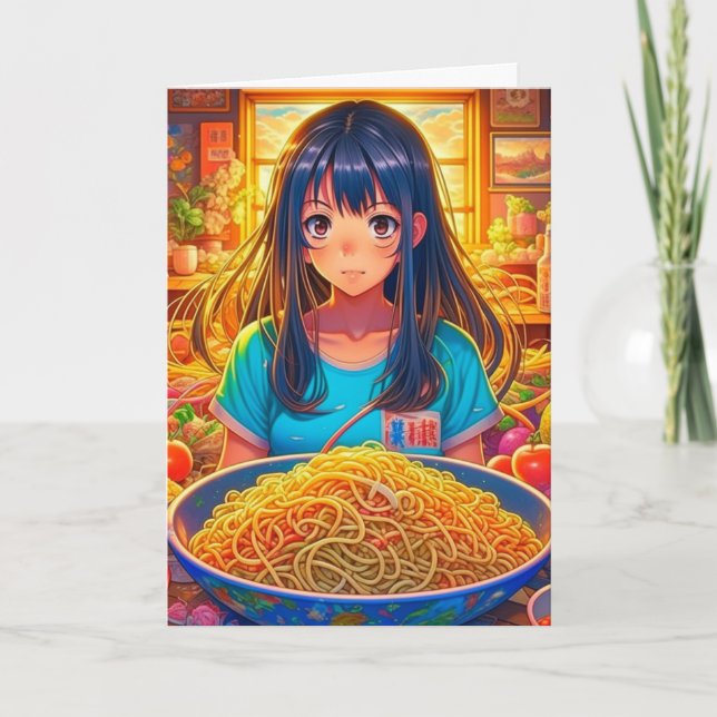 A Girl and her Ramen Anime Funny Birthday Card (Front)