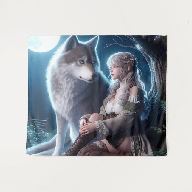 A Girl and Her Wolf Tapestry (Front (Horizontal))