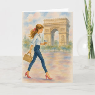 A girl and the Arc de Triomphe Scene Paris Card