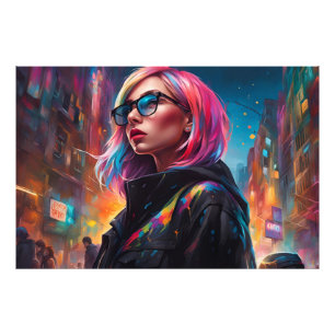 a girl at the night street photo print