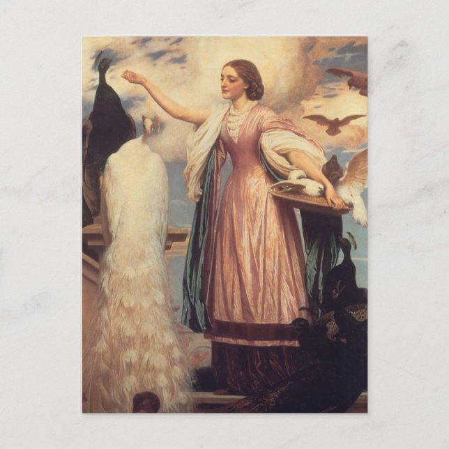 A Girl Feeding Peacocks Postcard (Front)