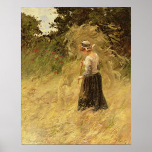 A Girl Harvesting Hay, 19th century Poster