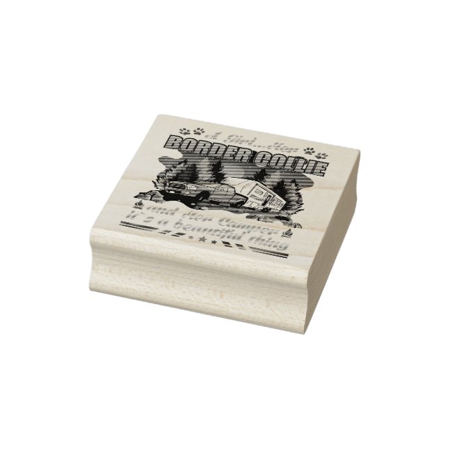 A Girl Her Border Collie and Her Camper Dog Lovers Rubber Stamp (Stamp)