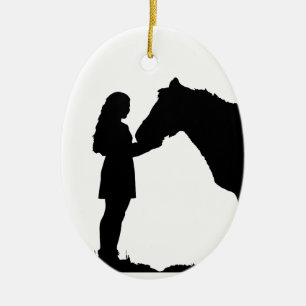 A Girl & Her Horse Love Silhouette Art Ceramic Tree Decoration