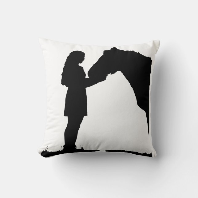 A Girl & Her Horse Love Silhouette Art Cushion (Front)