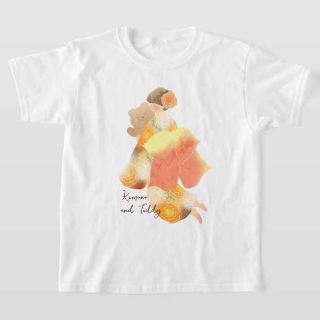 A Girl in a Kimono and a Teddy Bear T-Shirt (Laydown)