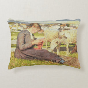 A Girl Knitting, 1888 (oil on canvas) Decorative Cushion
