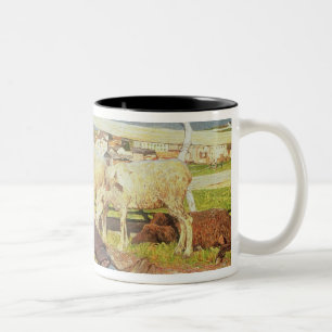 A Girl Knitting, 1888 (oil on canvas) Two-Tone Coffee Mug