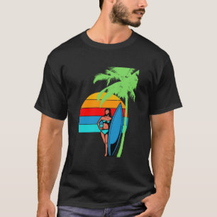 A Girl Next to a Palm Tree on the Beach” Tropical T-Shirt