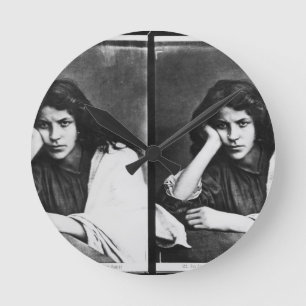 A Girl of Chioggia Dreaming of Her Loves (b/w phot Round Clock