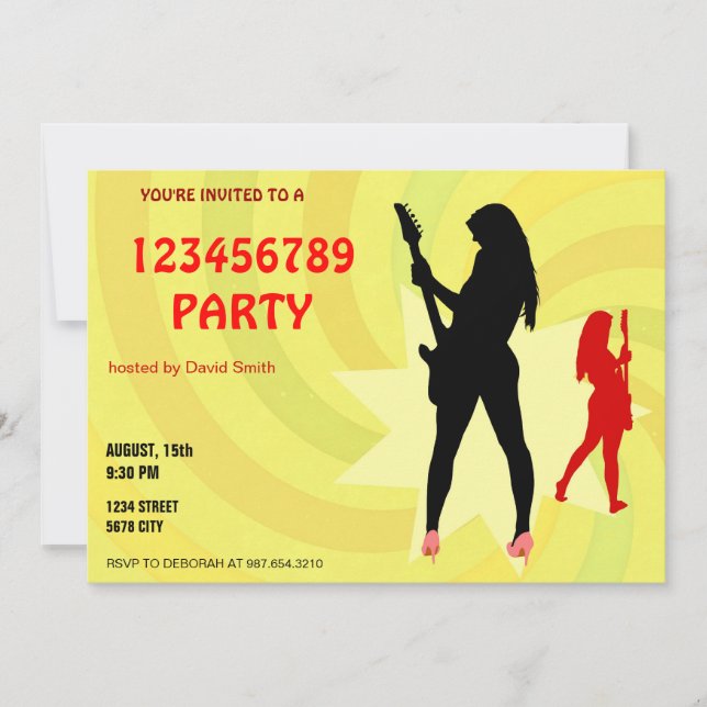A girl palying electric guitar invitation (Front)