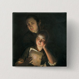 A Girl reading a letter by Candlelight 15 Cm Square Badge