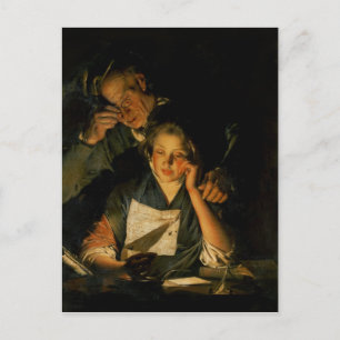 A Girl reading a Letter Postcard