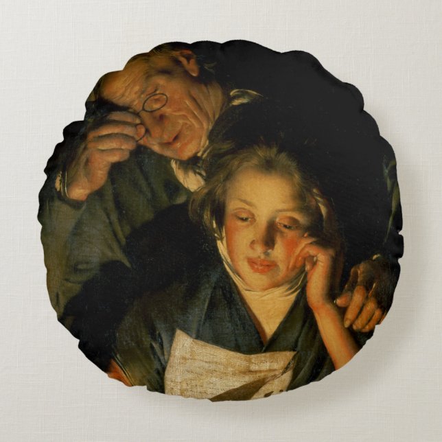 A Girl reading a Letter Round Cushion (Front)