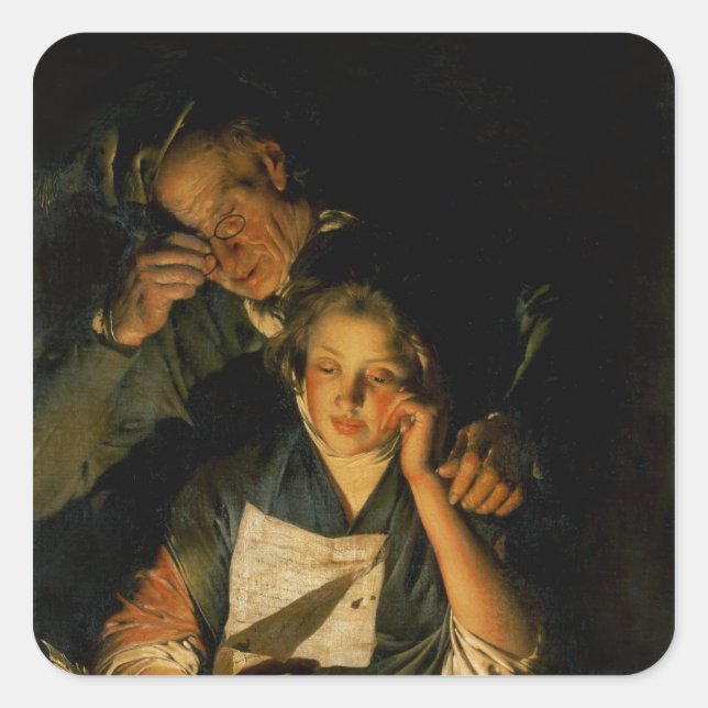 A Girl reading a Letter Square Sticker (Front)