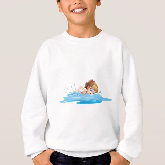 A girl wearing a pink swimwear swimming sweatshirt