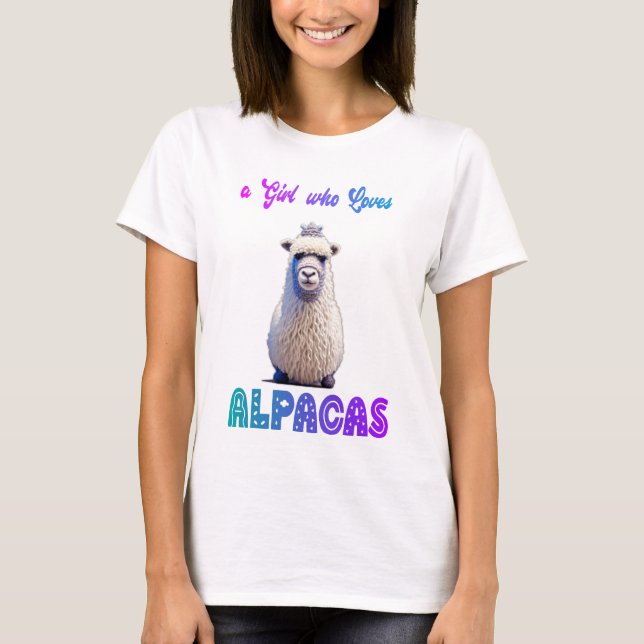 A Girl Who Loves Alpacas with Wooly Alpaca T-Shirt (Front)