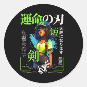 A Girl Who Loves Anime Black Girl Game Lovers Classic Round Sticker