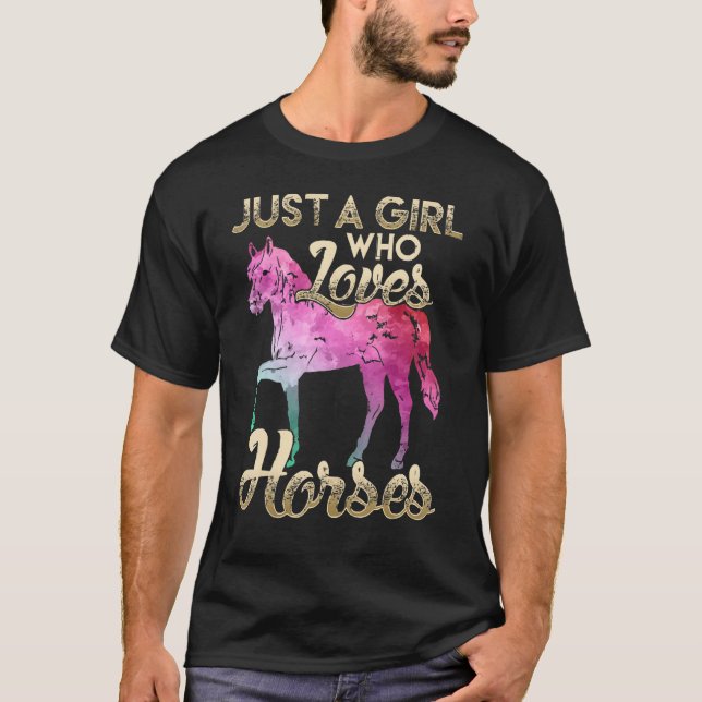A Girl Who Loves Horses Floral Horse T-Shirt (Front)